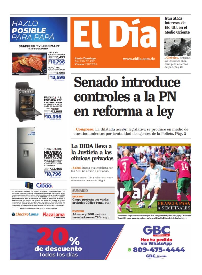 Portada Periódico El Día, Viernes 10, Julio 2026