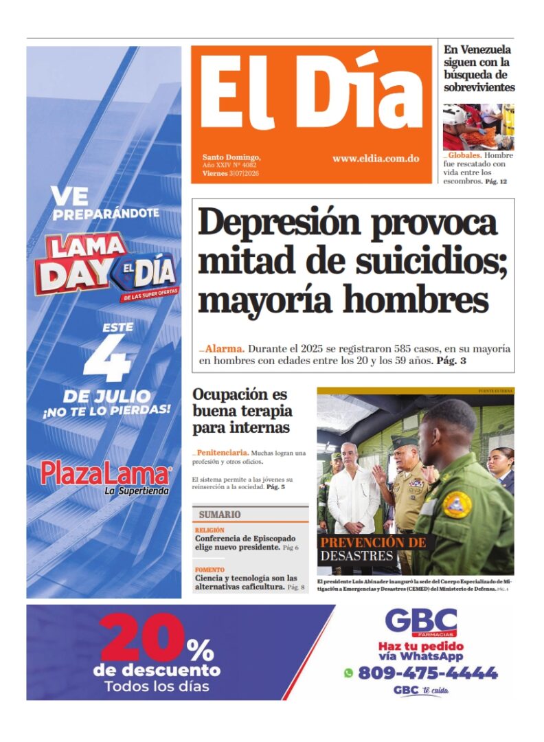 Portada Periódico El Día, Viernes 3, Julio 2026