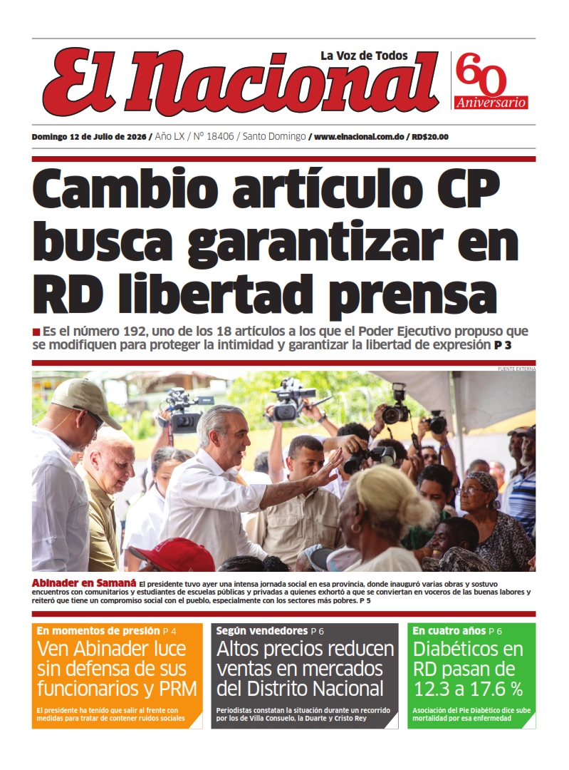 Portada Periódico El Nacional, Domingo 12, Julio 2026