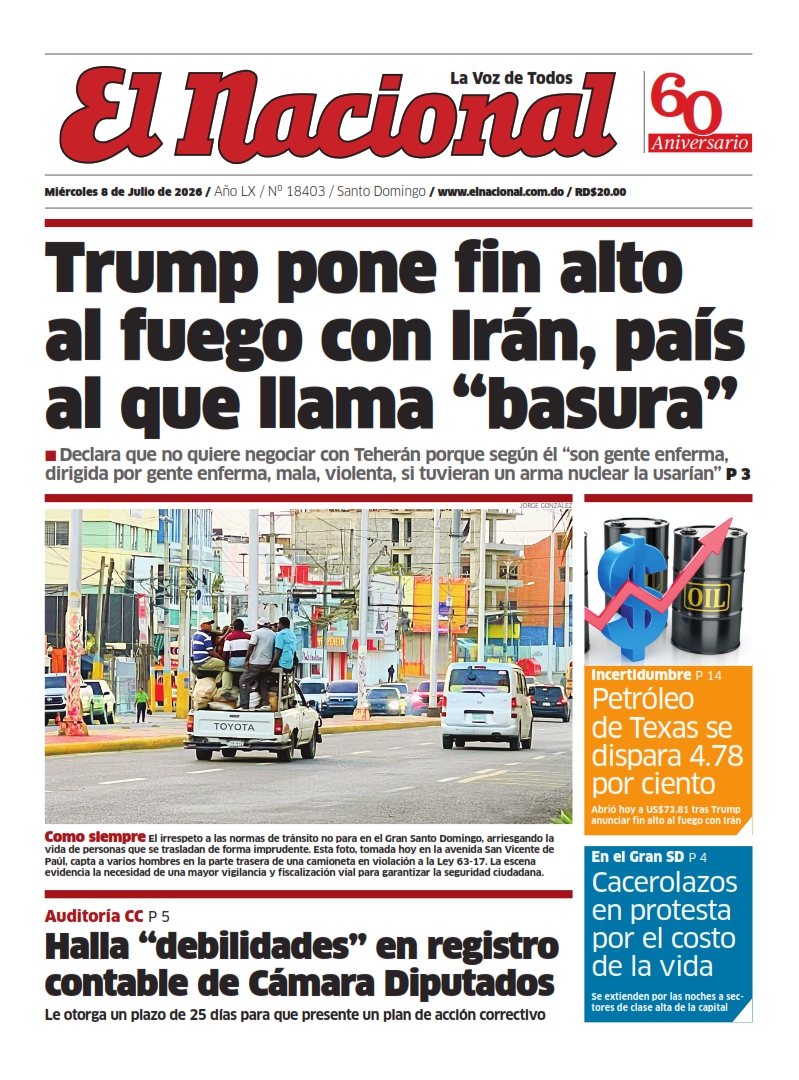 Portada Periódico El Nacional, Miércoles 8, Julio 2026