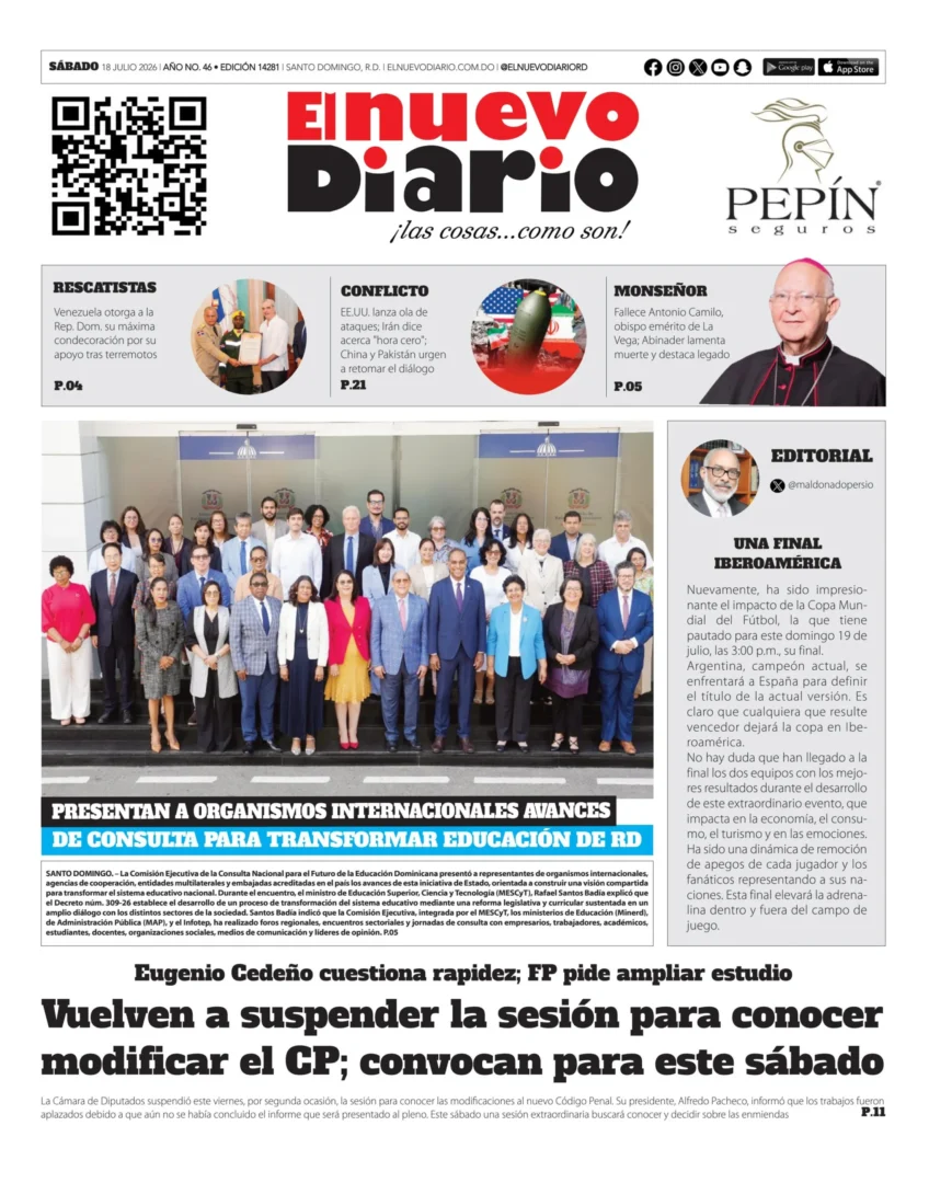 Portada Periódico El Nuevo Diario, Sábado 18, Julio 2026