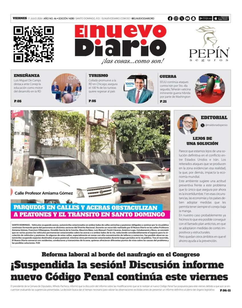 Portada Periódico El Nuevo Diario, Viernes 17, Julio 2026