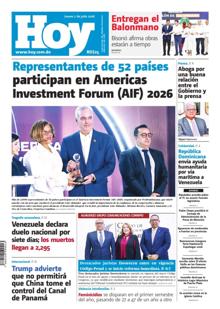 Portada Periódico Hoy, Jueves 2, Julio 2026