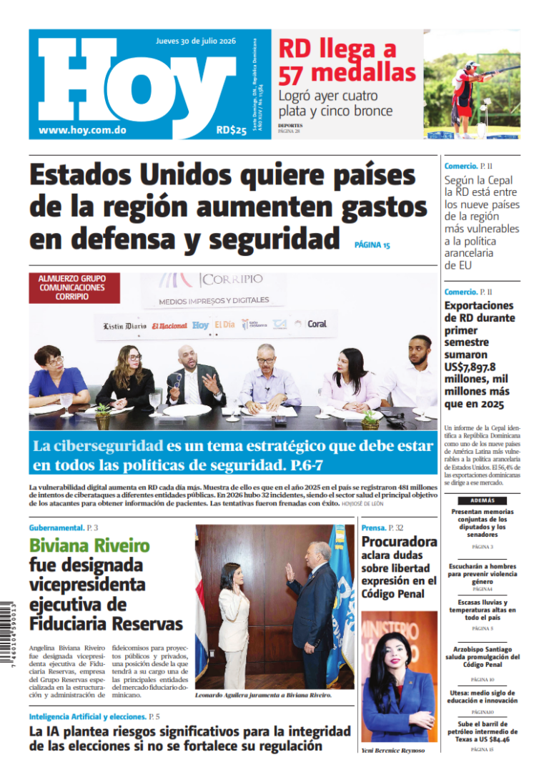 Portada Periódico Hoy, Jueves 30, Julio 2026