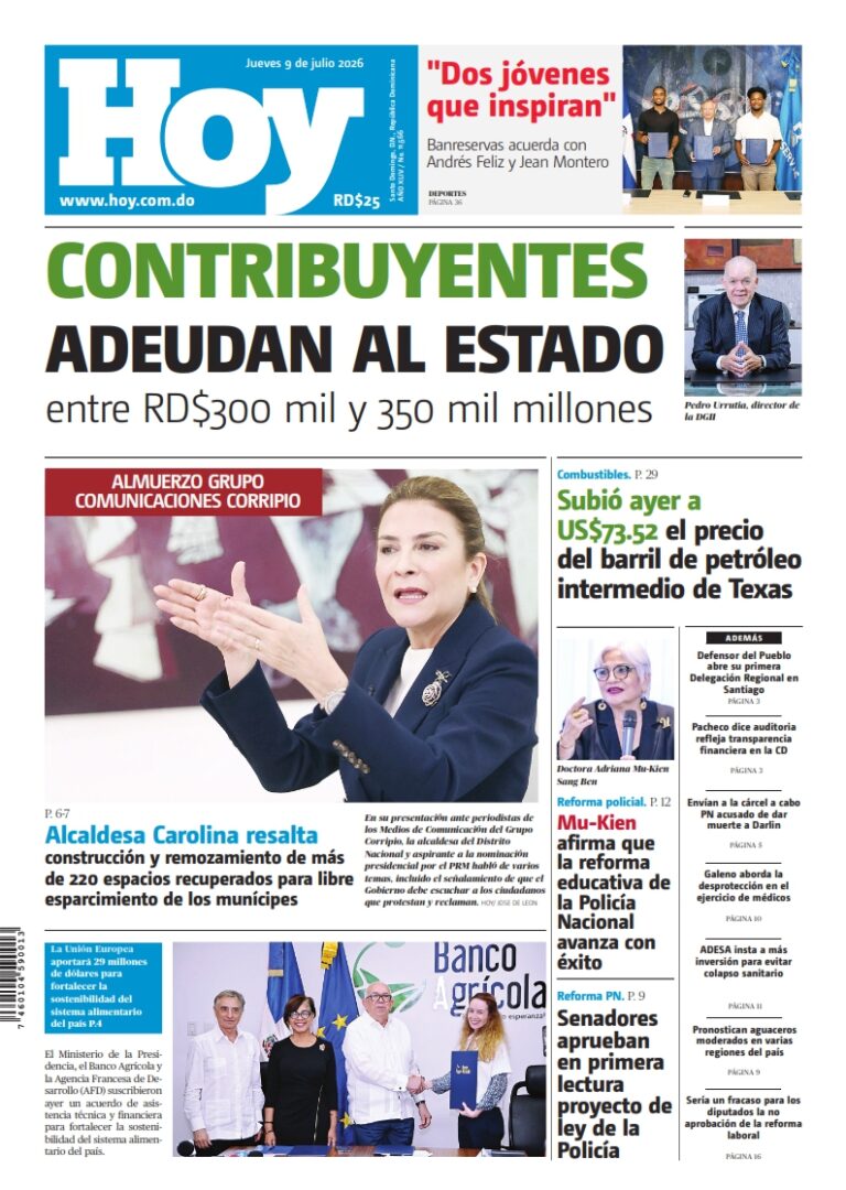 Portada Periódico Hoy, Jueves 9, Julio 2026