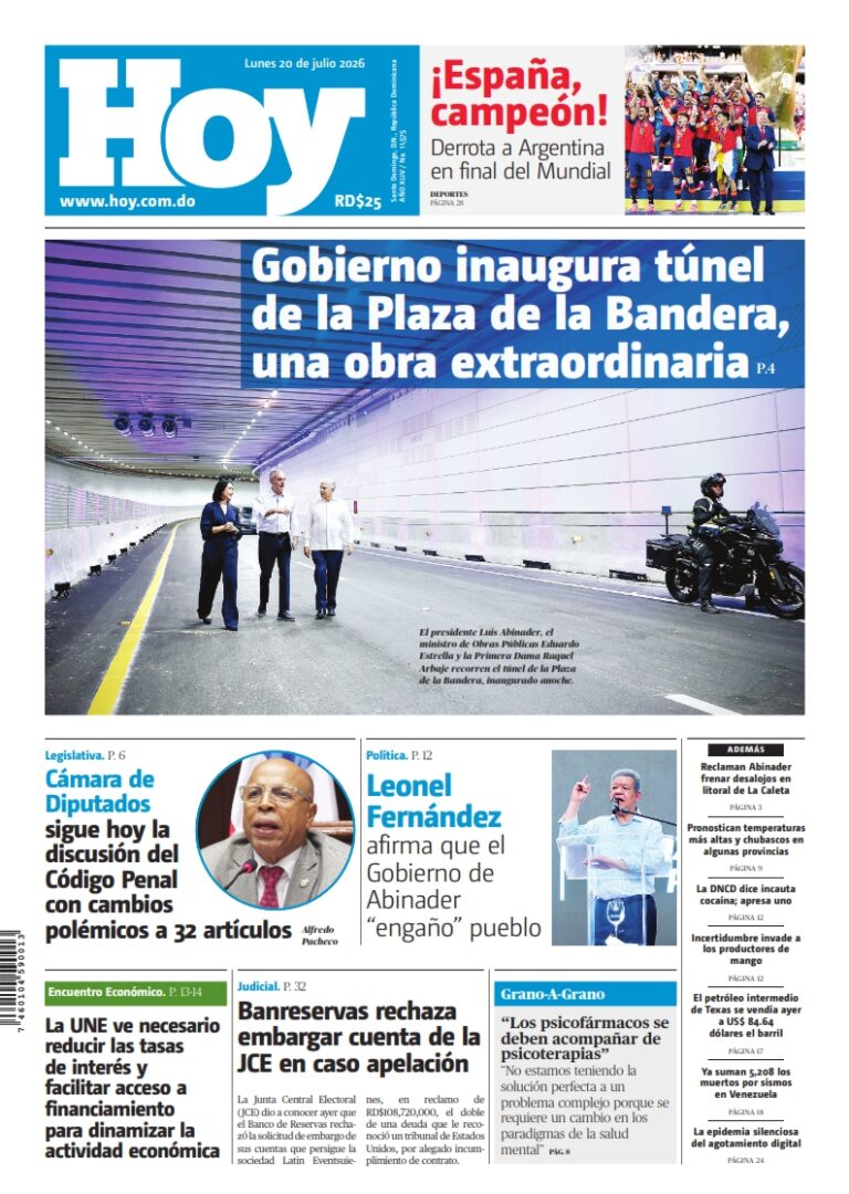 Portada Periódico Hoy, Lunes 20, Julio 2026