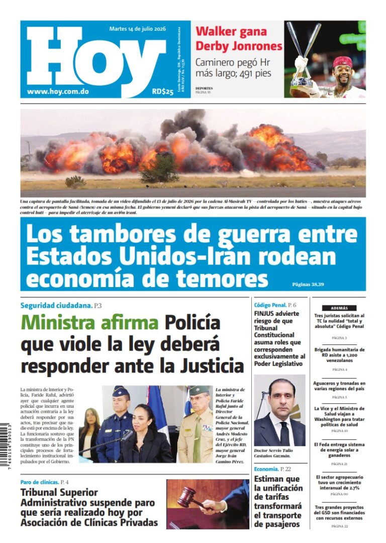 Portada Periódico Hoy, Martes 14, Julio 2026