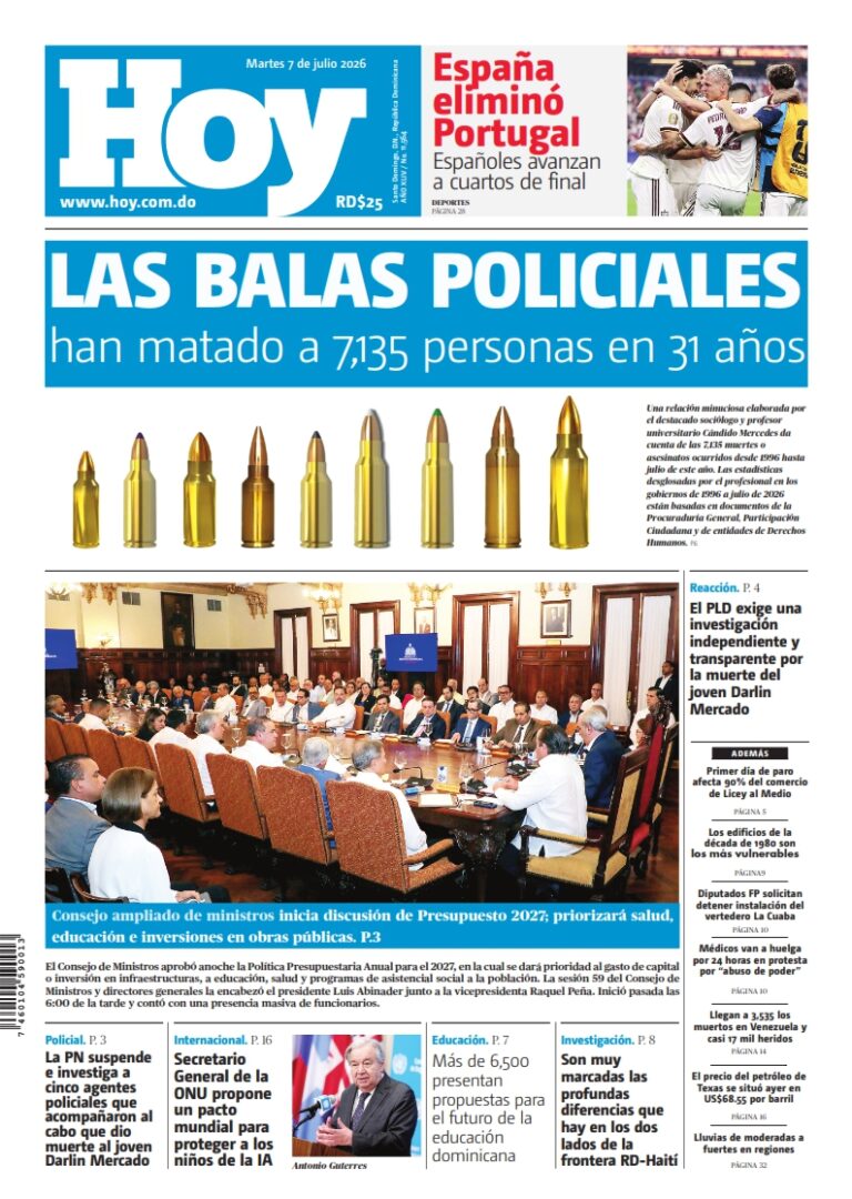 Portada Periódico Hoy, Martes 7, Julio 2026