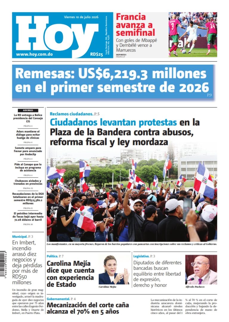 Portada Periódico Hoy, Viernes 10, Julio 2026