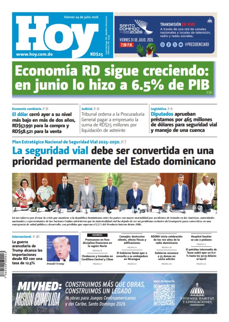 Portada Periódico Hoy, Viernes 24, Julio 2026