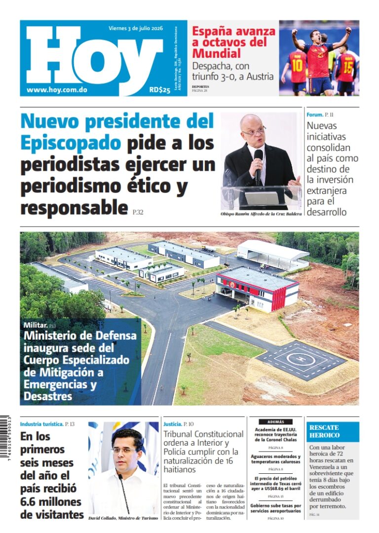 Portada Periódico Hoy, Viernes 3, Julio 2026