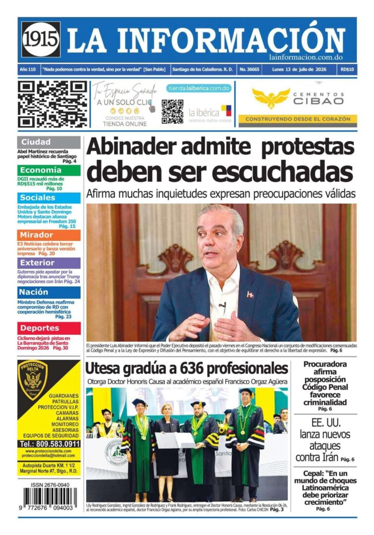 Portada Periódico La Información, Lunes 13, Julio 2026