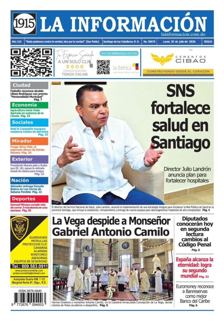 Portada Periódico La Información, Lunes 20, Julio 2026