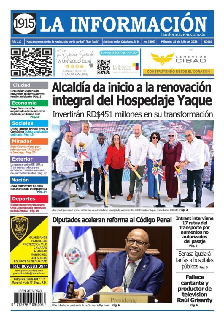 Portada Periódico La Información, Miércoles 15, Julio 2026