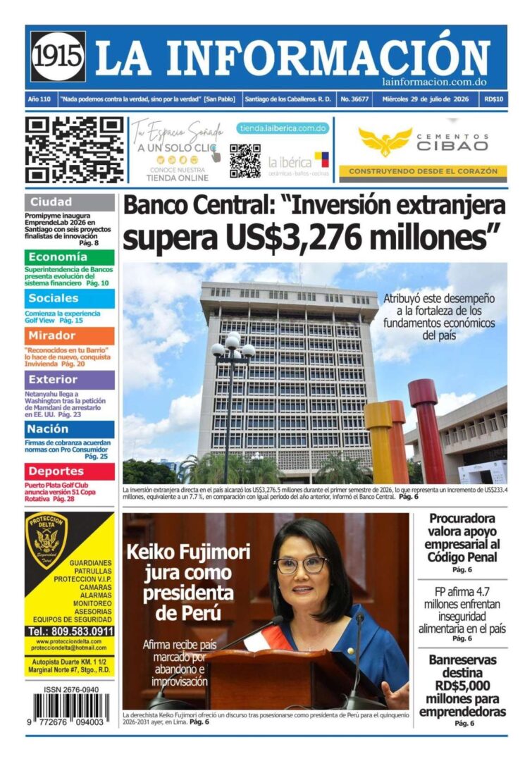 Portada Periódico La Información, Miércoles 29, Julio 2026