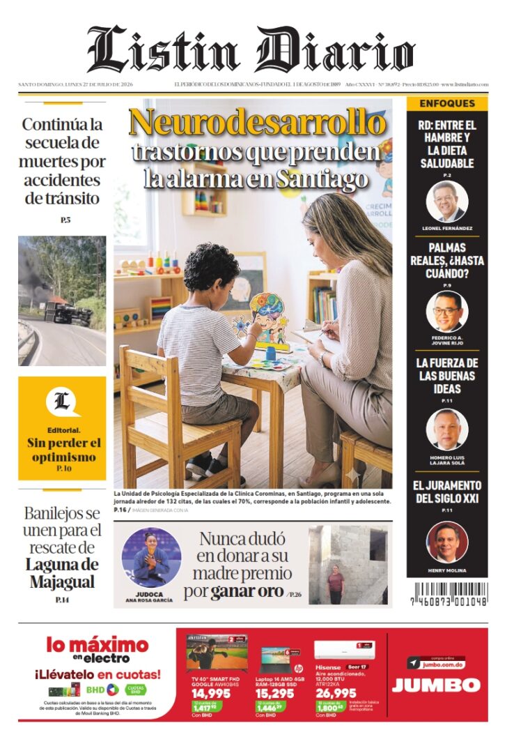 Portada Periódico Listín Diario, Lunes 27, Julio 2026
