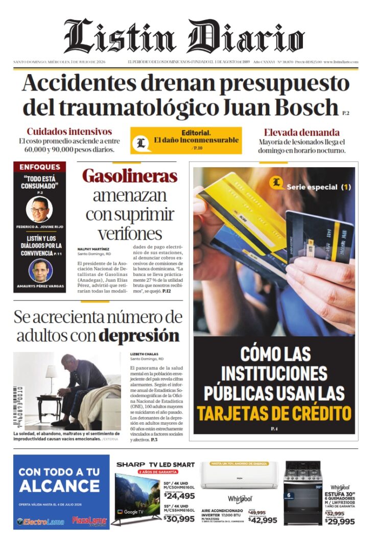 Portada Periódico Listín Diario, Miércoles 1, Julio 2026