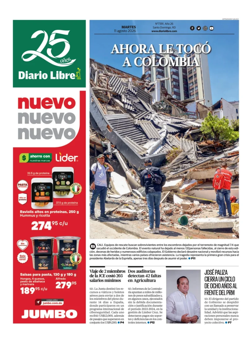 Portada Periódico Diario Libre, Martes 11, Agosto 2026