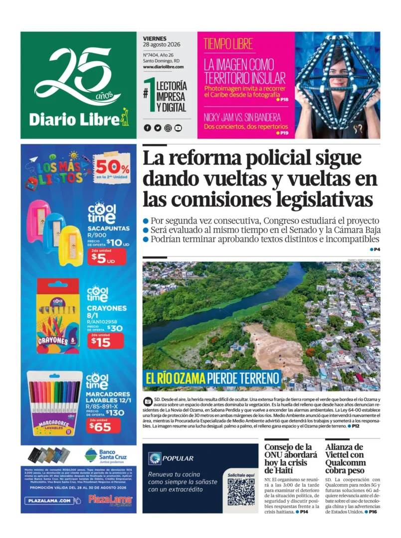 Portada Periódico Diario Libre, Viernes 28, Agosto 2026