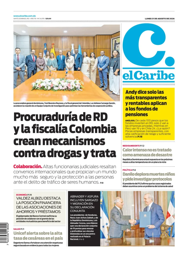 Portada Periódico El Caribe, Lunes 31, Agosto 2026