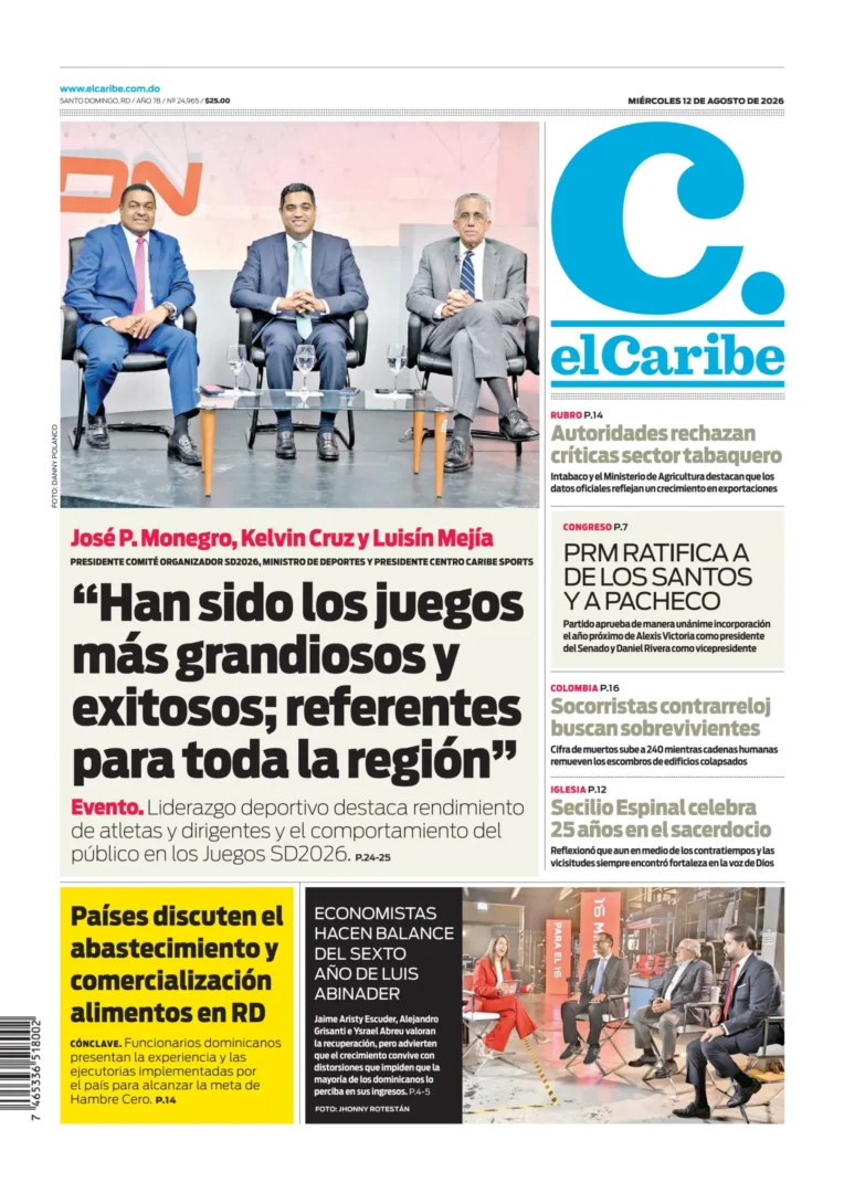 Portada Periódico El Caribe, Miércoles 12, Agosto 2026