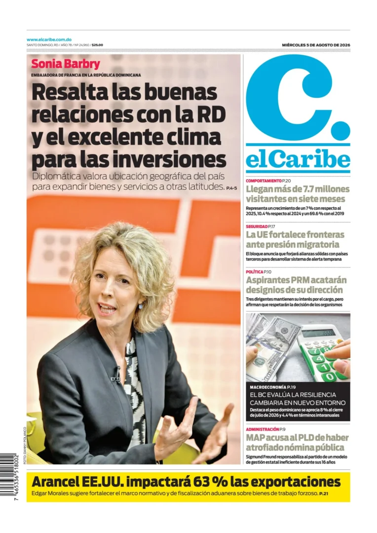 Portada Periódico El Caribe, Miércoles 5, Agosto 2026