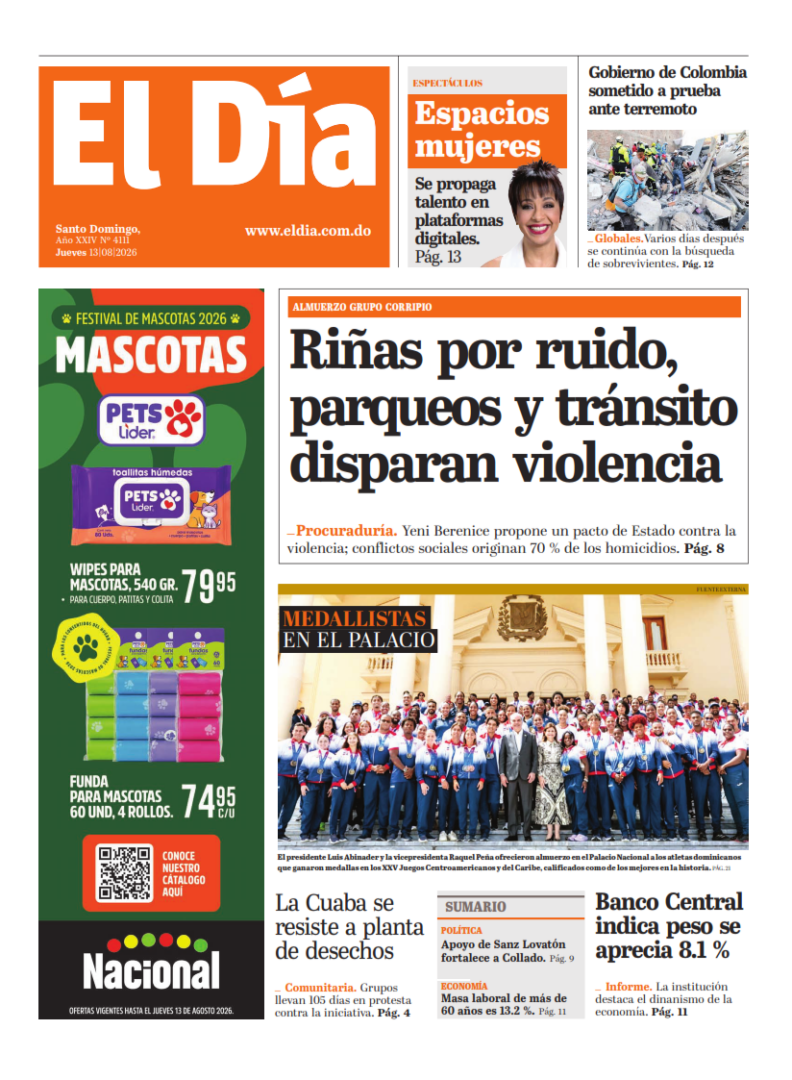 Portada Periódico El Día, Jueves 13, Agosto 2026