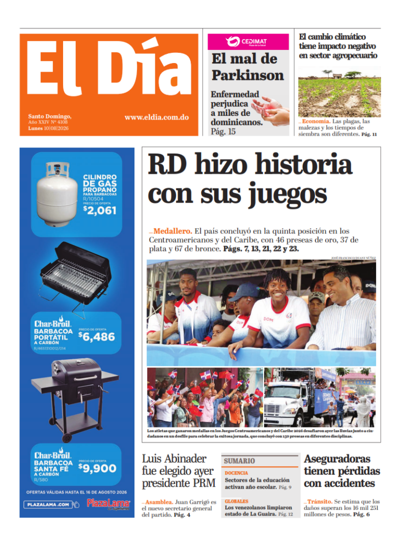 Portada Periódico El Día, Lunes 10, Agosto 2026