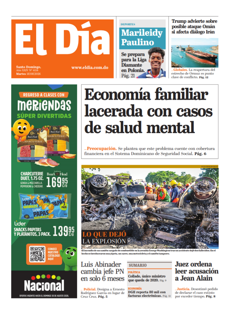 Portada Periódico El Día, Martes 18, Agosto 2026