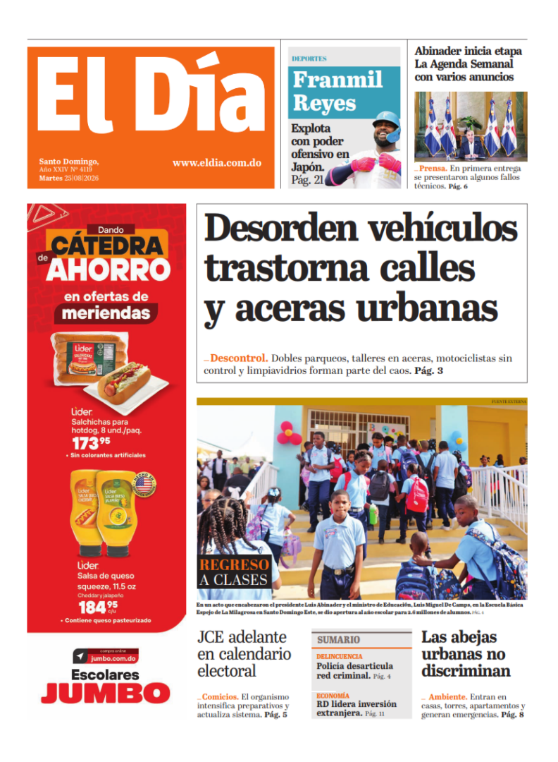 Portada Periódico El Día, Martes 25, Agosto 2026