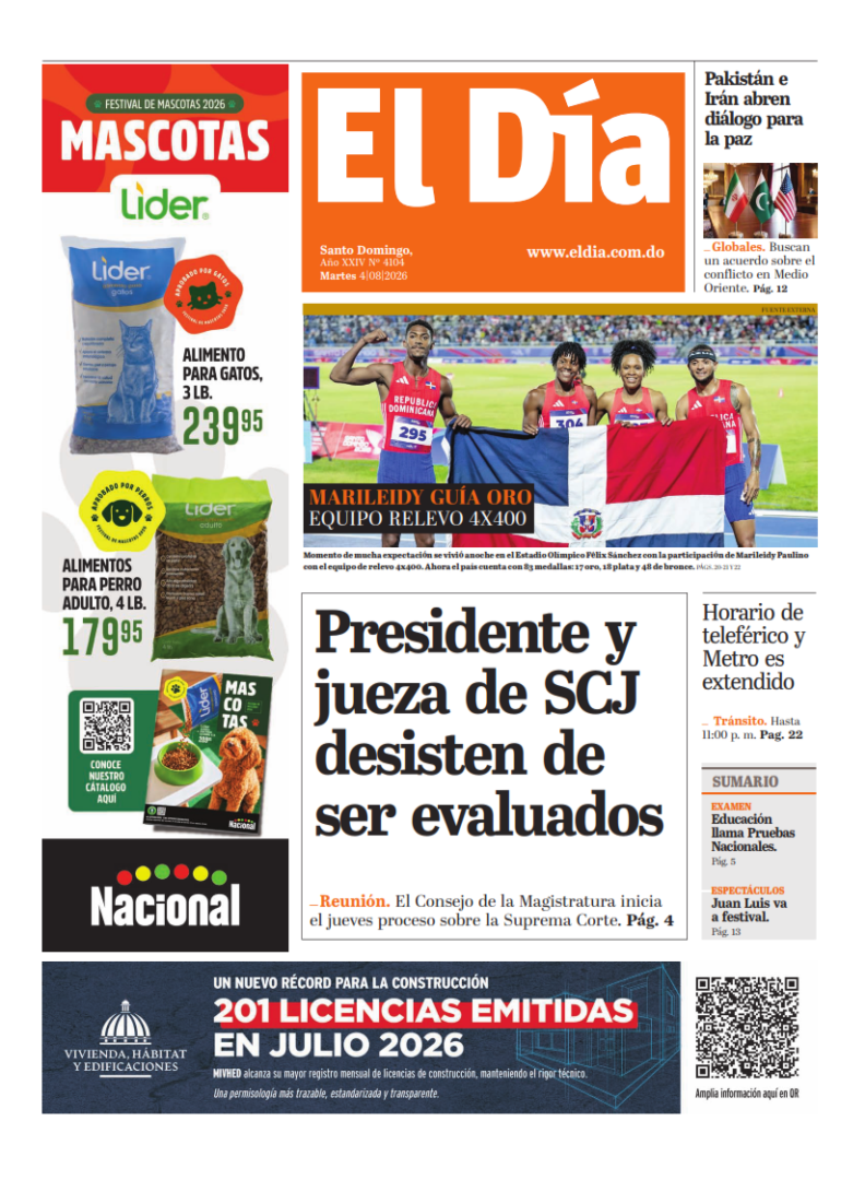 Portada Periódico El Día, Martes 4, Agosto 2026