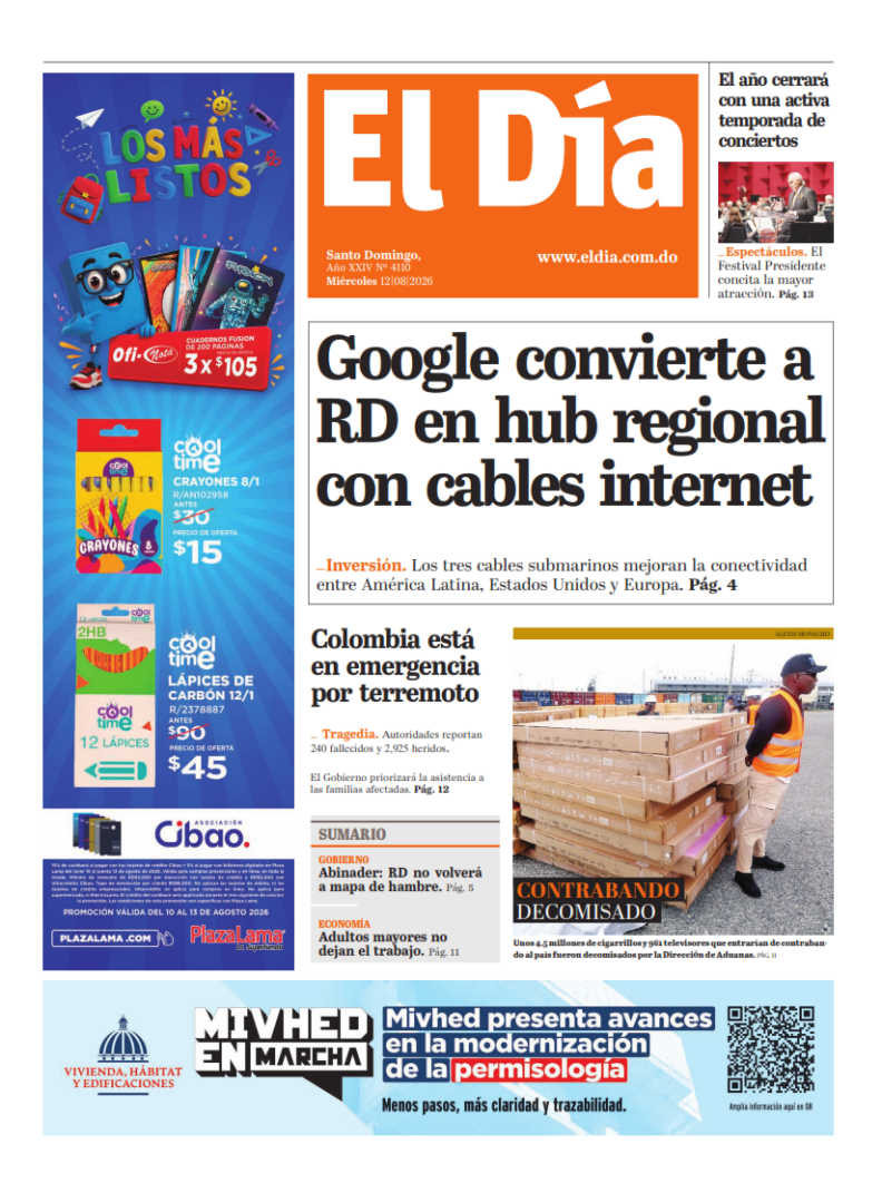 Portada Periódico El Día, Miércoles 12, Agosto 2026