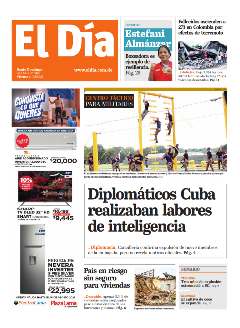 Portada Periódico El Día, Viernes 14, Agosto 2026
