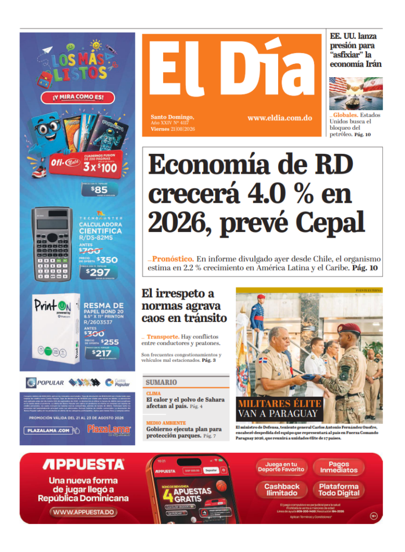 Portada Periódico El Día, Viernes 21, Agosto 2026