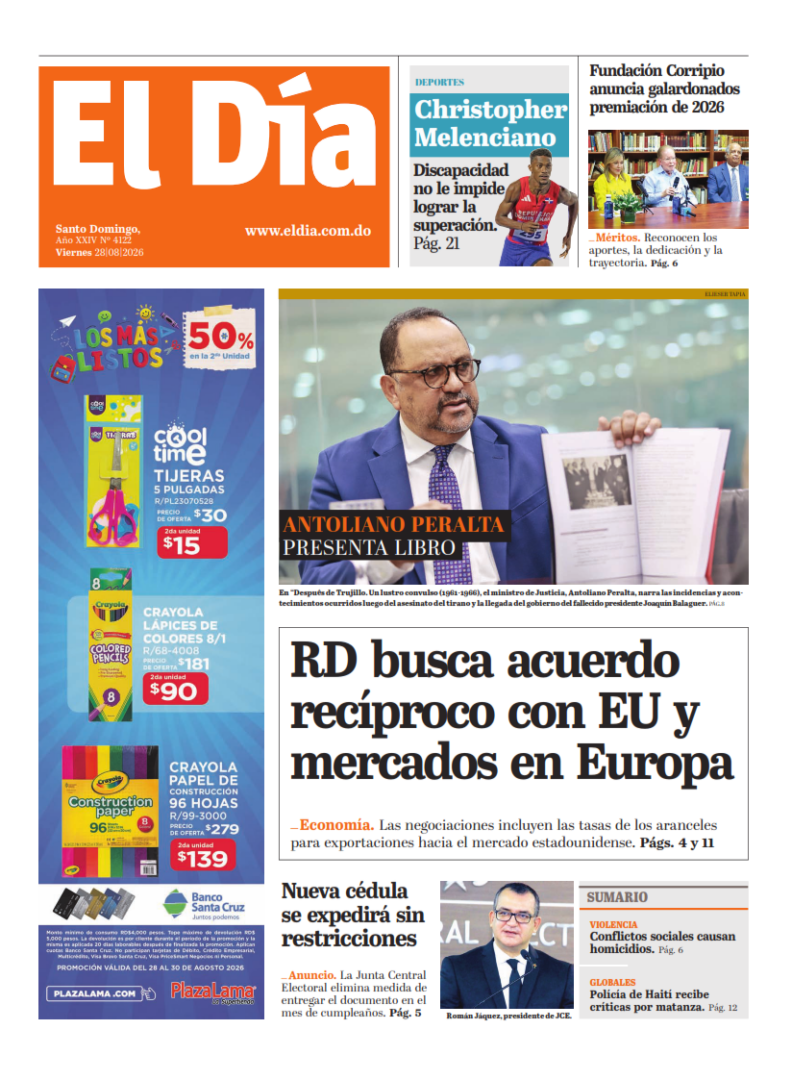 Portada Periódico El Día, Viernes 28, Agosto 2026