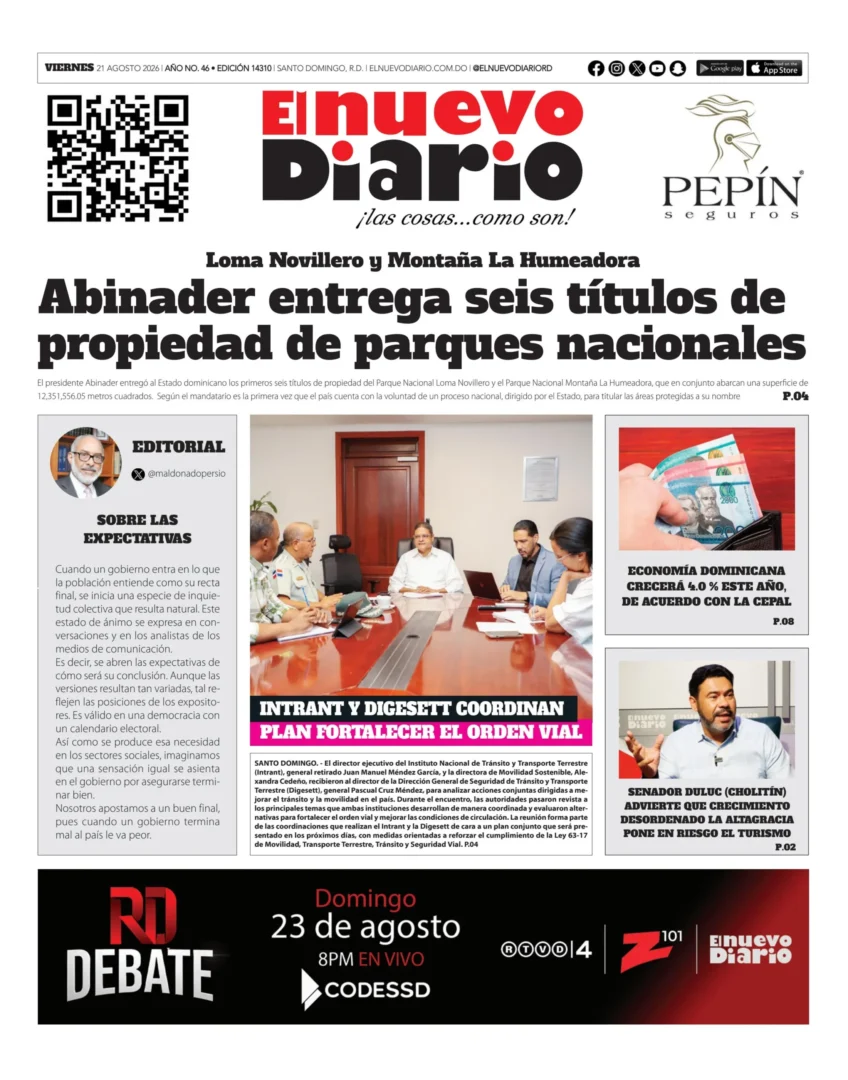 Portada Periódico El Nuevo Diario, Viernes 21, Agosto 2026