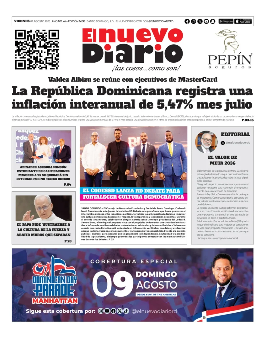 Portada Periódico El Nuevo Diario, Viernes 7, Agosto 2026