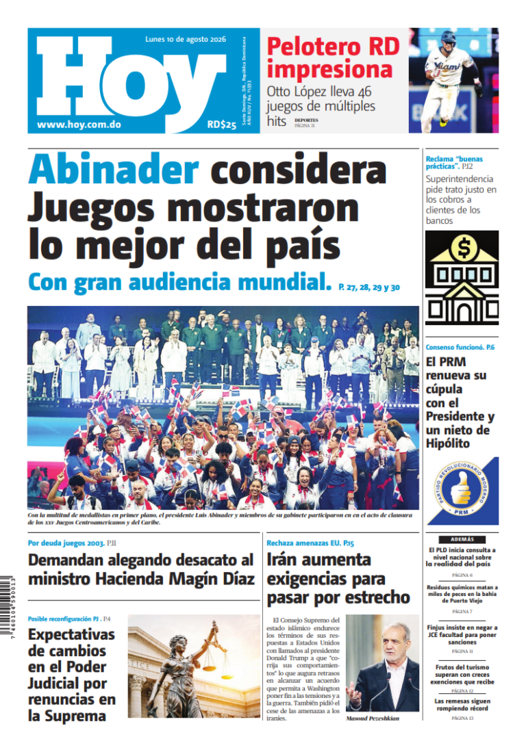 Portada Periódico Hoy, Lunes 10, Agosto 2026