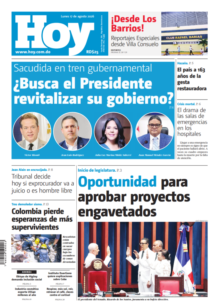 Portada Periódico Hoy, Lunes 17, Agosto 2026