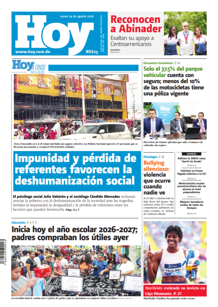 Portada Periódico Hoy, Lunes 24, Agosto 2026