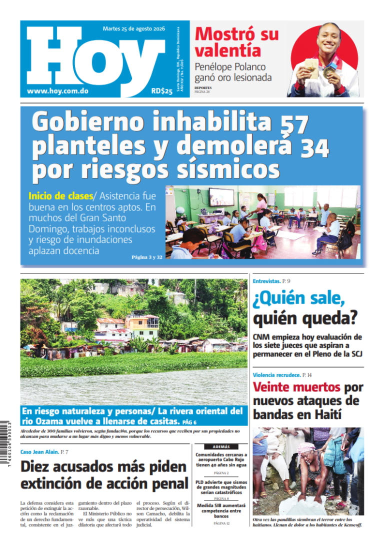 Portada Periódico Hoy, Martes 25, Agosto 2026