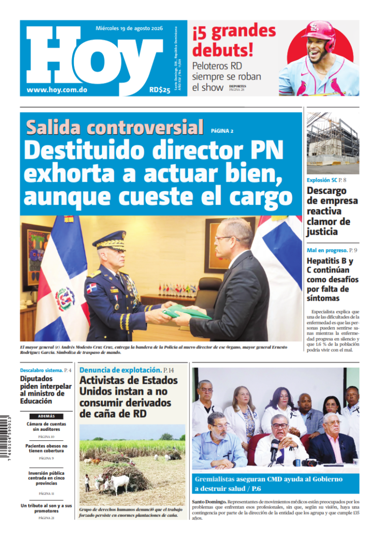 Portada Periódico Hoy, Miércoles 19, Agosto 2026