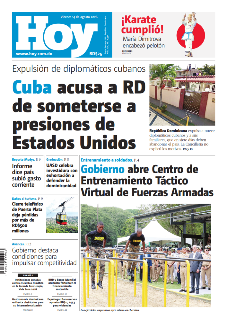 Portada Periódico Hoy, Viernes 14, Agosto 2026