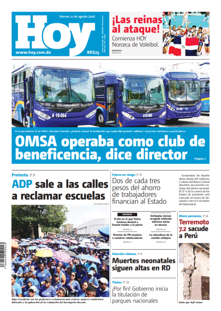 Portada Periódico Hoy, Viernes 21, Agosto 2026