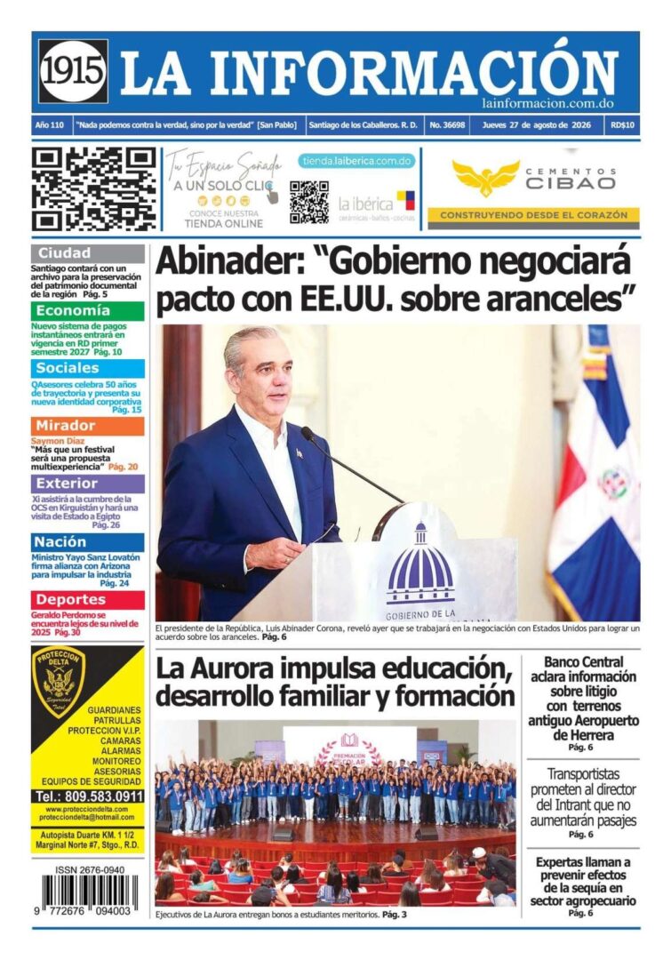 Portada Periódico La Información, Jueves 27, Agosto 2026