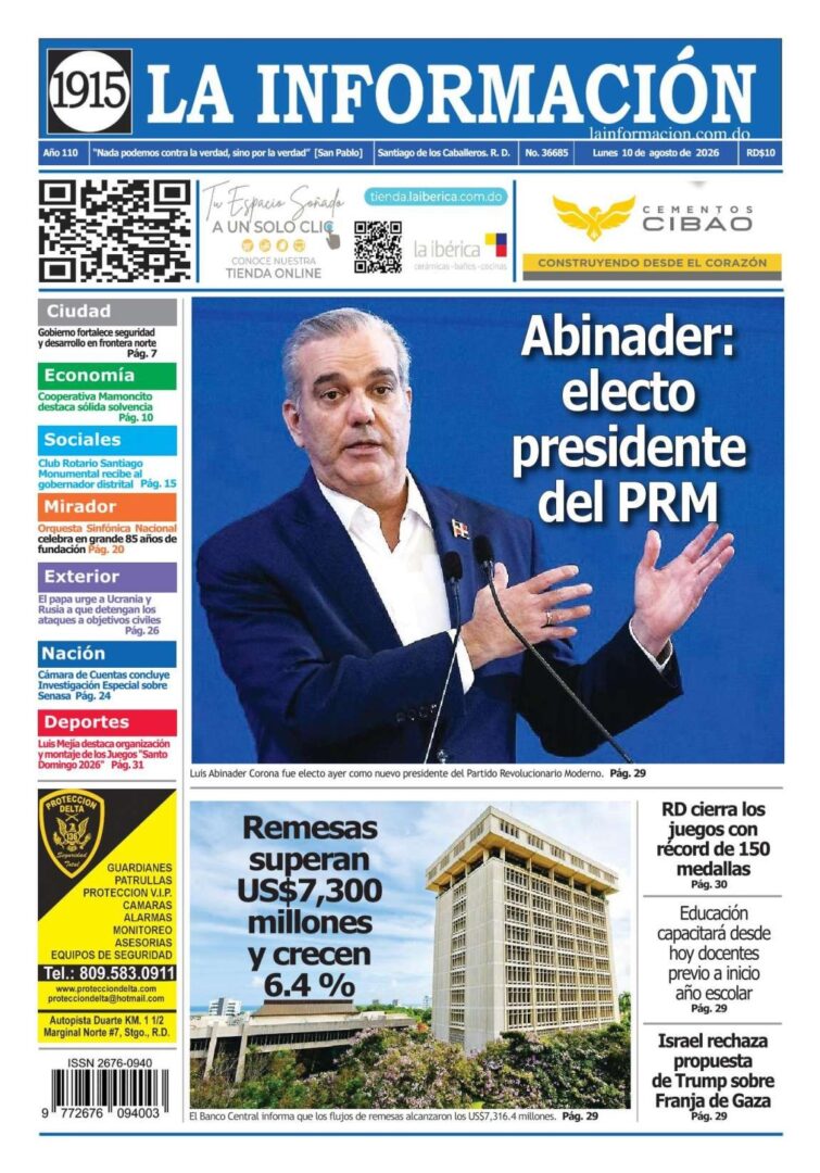 Portada Periódico La Información, Lunes 10, Agosto 2026