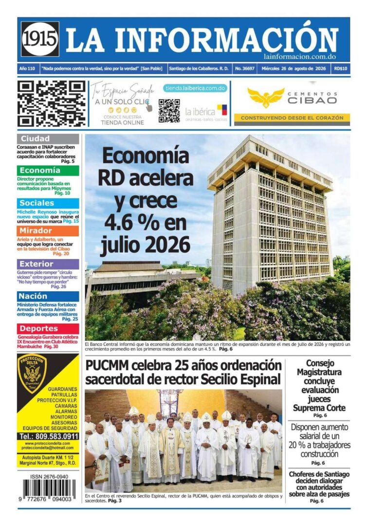 Portada Periódico La Información, Miércoles 26, Agosto 2026