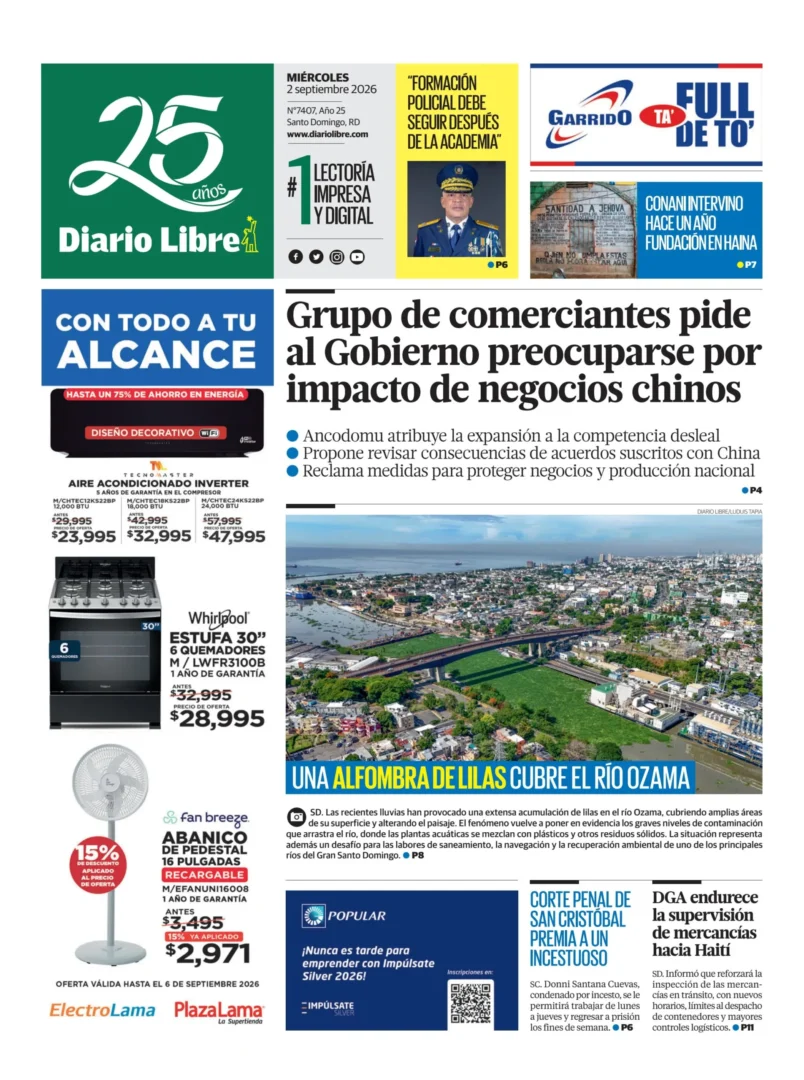 Portada Periódico Diario Libre, Miércoles 2, Septiembre 2026