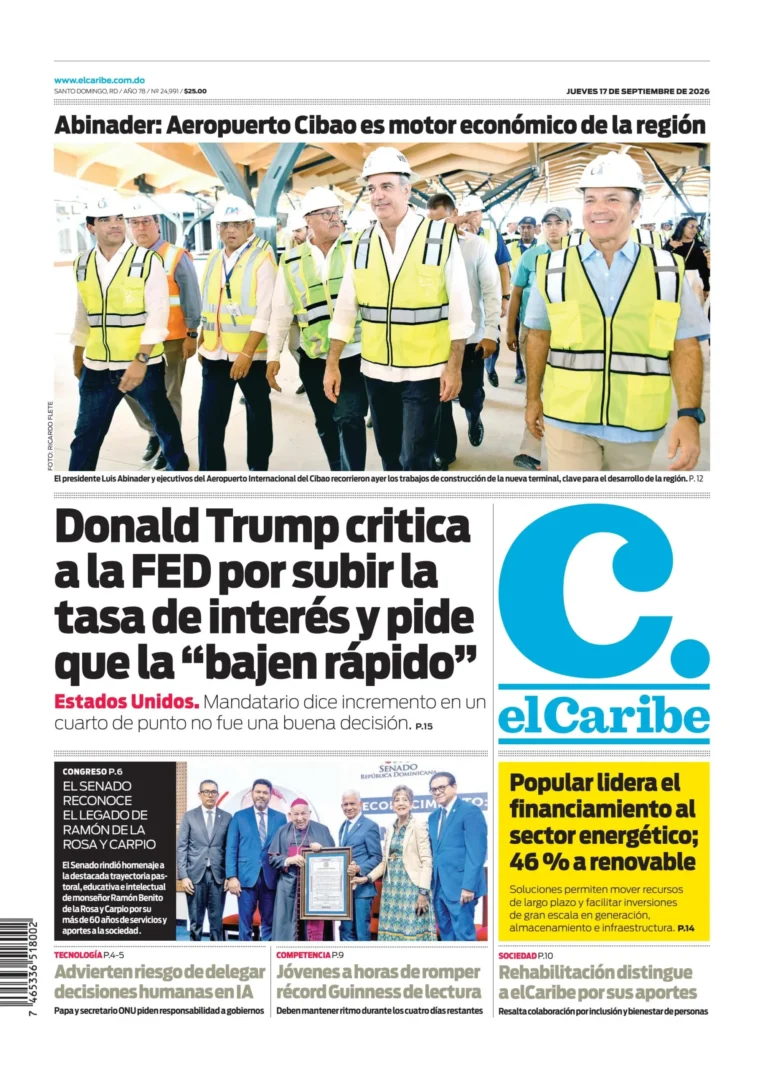 Portada Periódico El Caribe, Jueves 17, Septiembre 2026