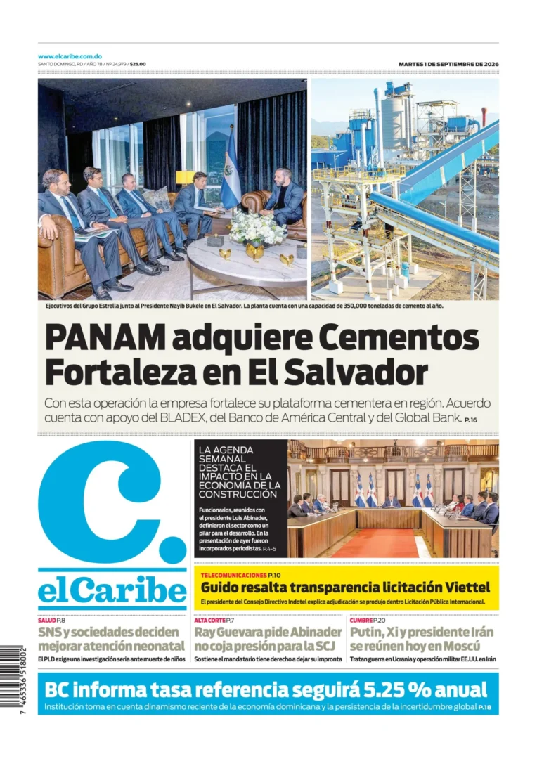 Portada Periódico El Caribe, Martes 1, Septiembre 2026